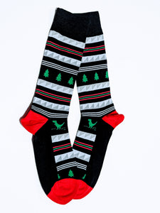 Christmas Dino Striped Crew Socks