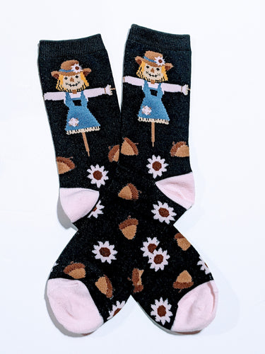 Scarecrow Flower Acorn Crew Socks