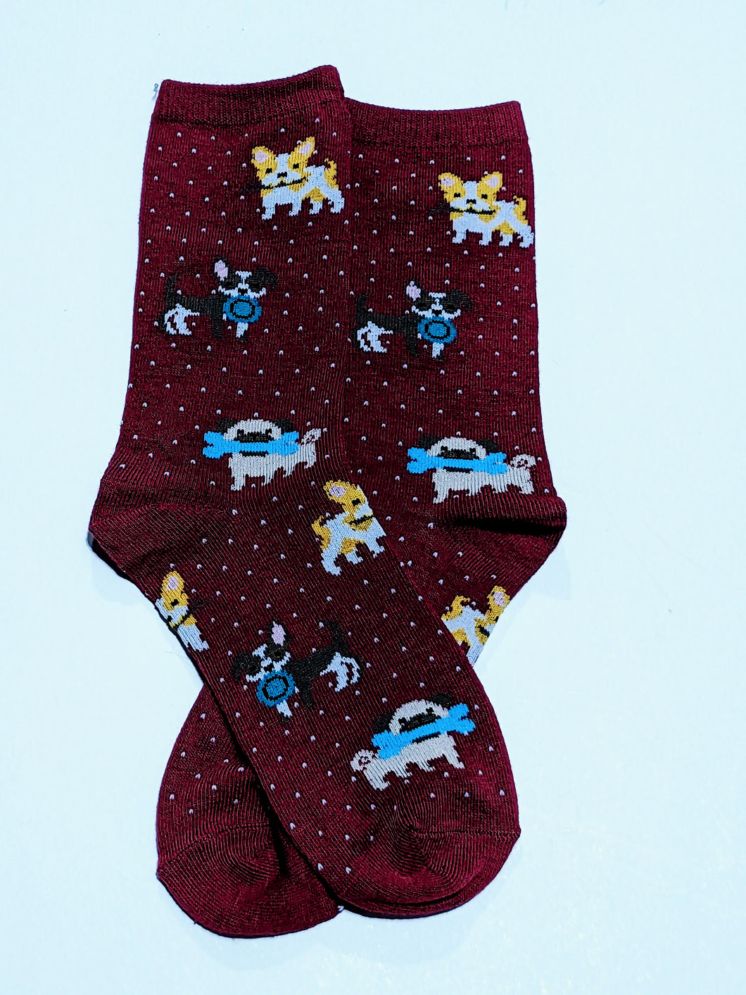 Dogs with Bones Polka Dot Crew Socks