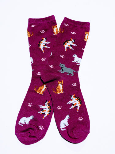 Cats & Paw Prints Crew Socks