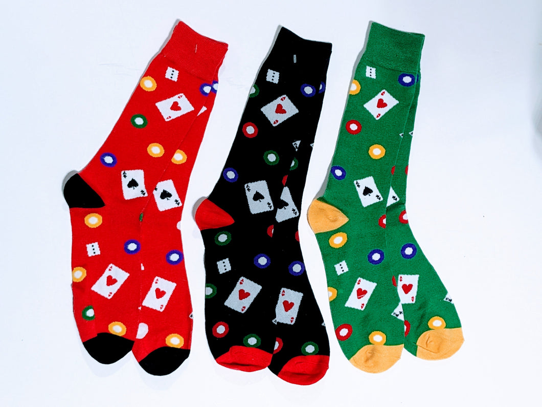 Gambling Cards Dice Poker Chips Crew Socks