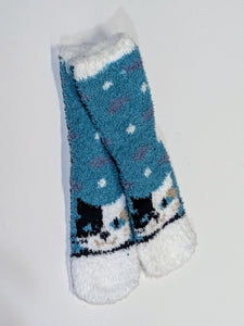 Cat Head Fuzzy Crew Socks