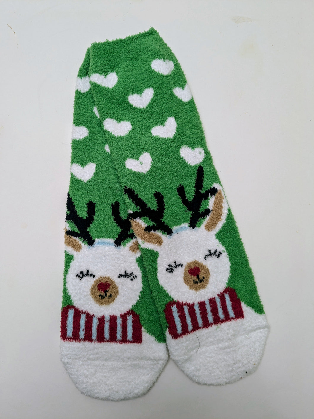 Fuzzy White Reindeer Crew Socks