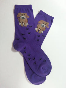 Dog w/ Paw Prints Crew Socks