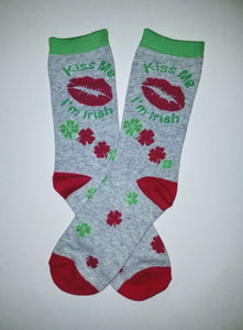 Kiss Me I'm Irish Lips & Clover Crew Socks
