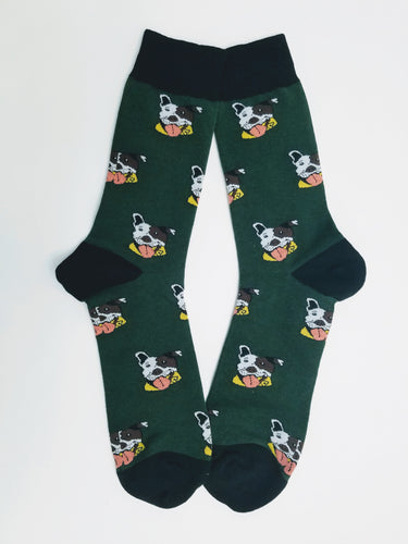Dog Pitbull Green Crew Socks