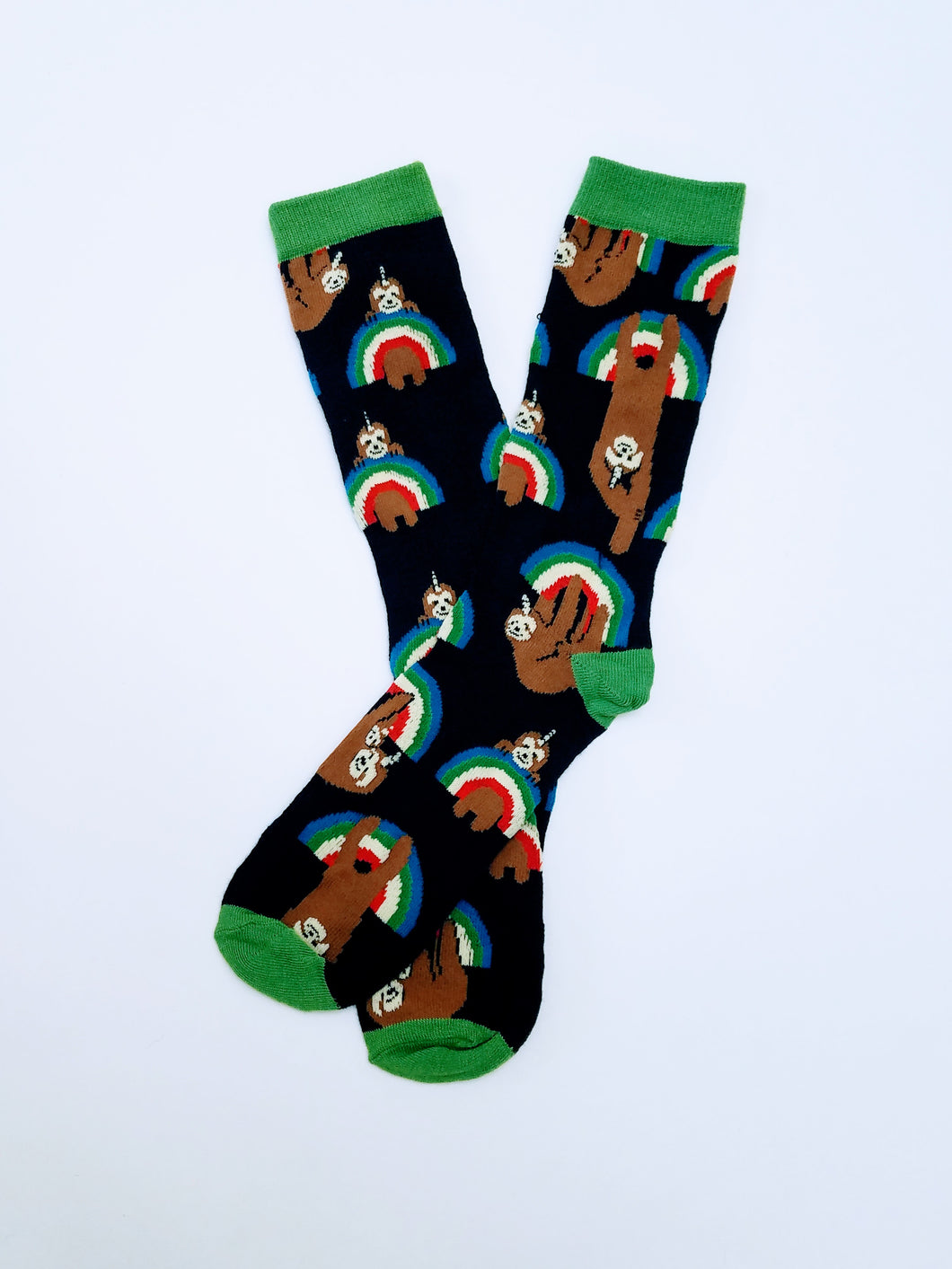 Sloth With Rainbows Thin Crew Socks