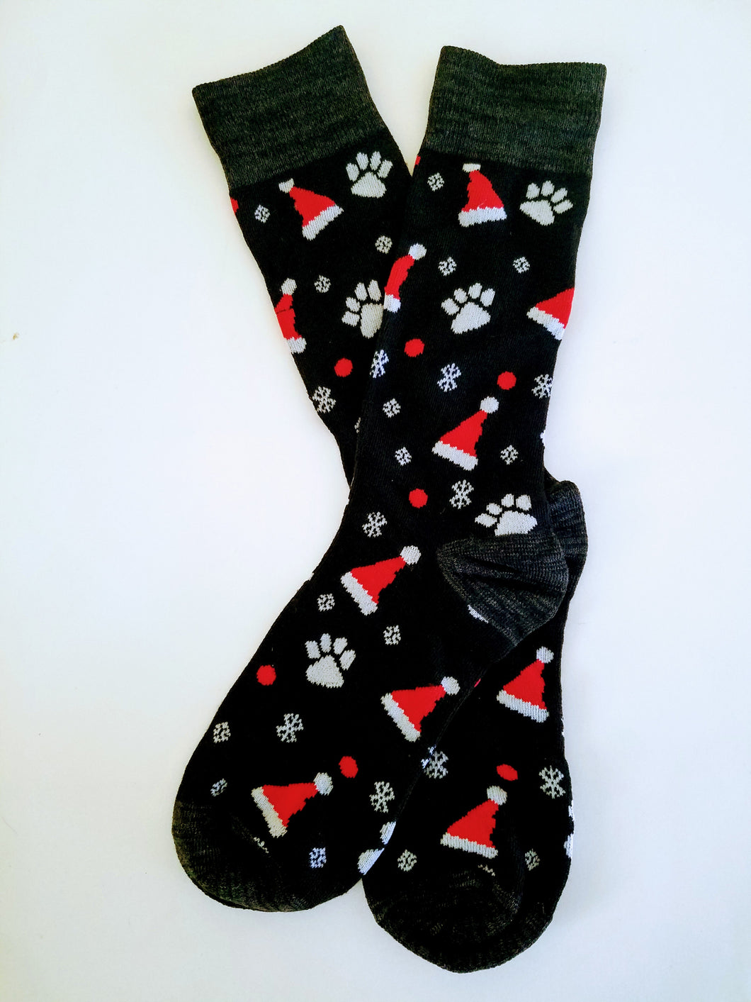 Paw Print Santahat Crew Socks