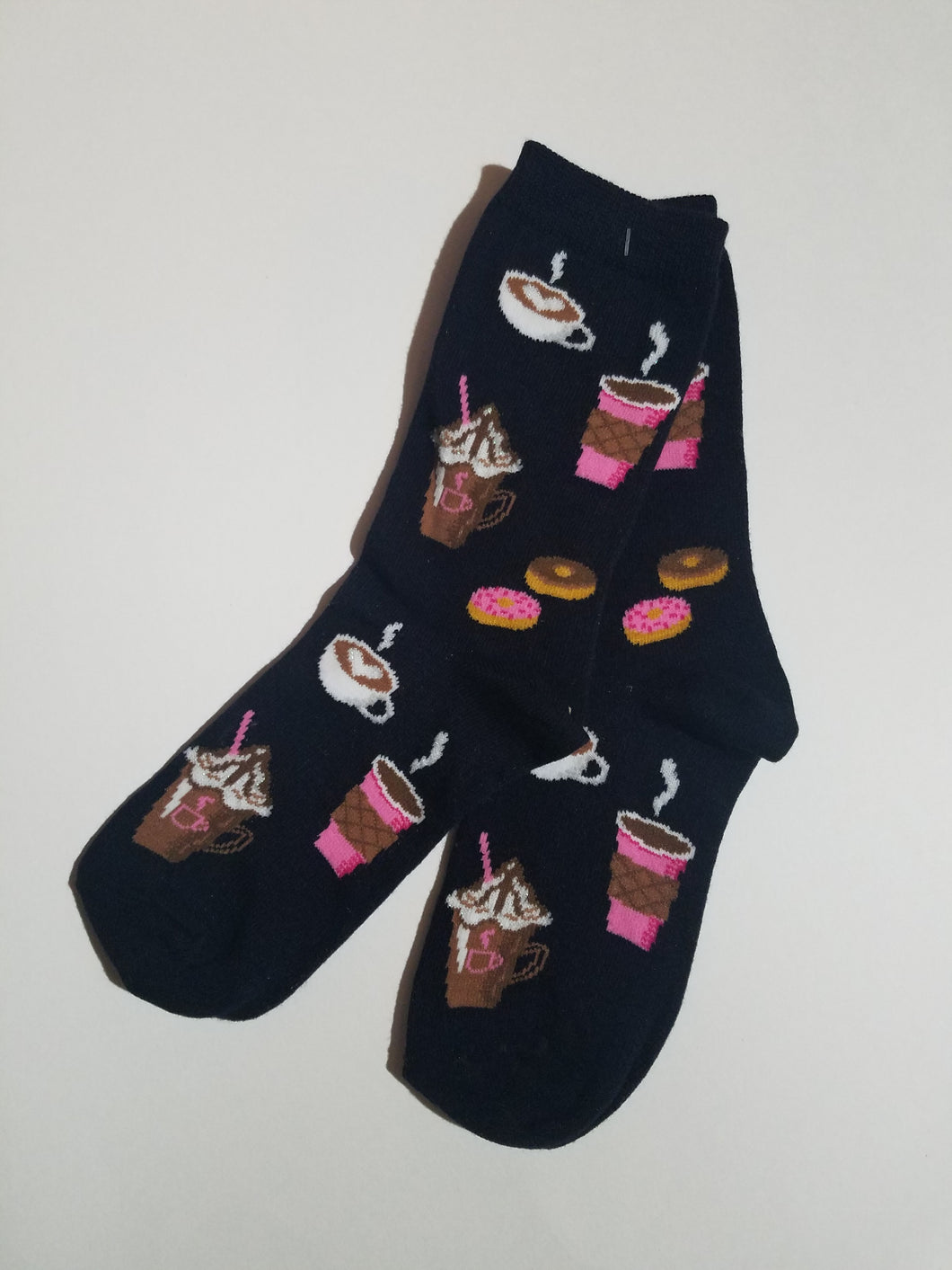 Coffee Drinks with Donuts Black Crew Socks