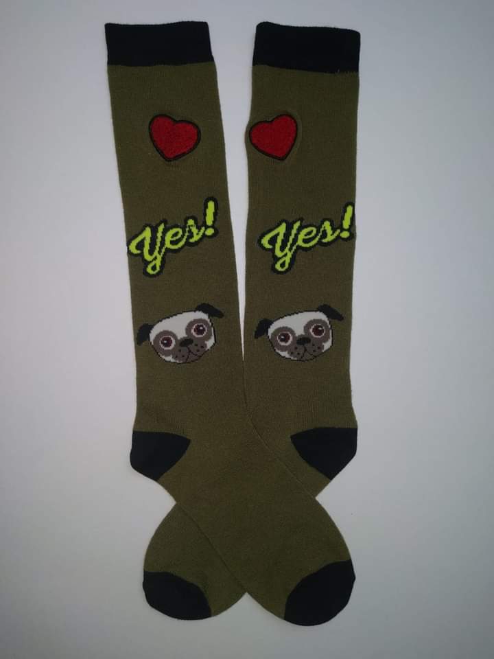 Heart Yes Dog Pug Head Knee High Socks