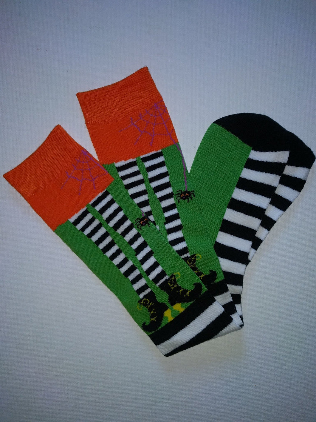 Green Stripe Feet Witch Knee High Socks