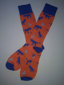 T Rex Dino Orange Crew Socks
