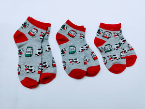 Cow Milk Christmas Matching Low Crew Socks
