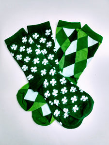 White Clovers on Green Crew Socks